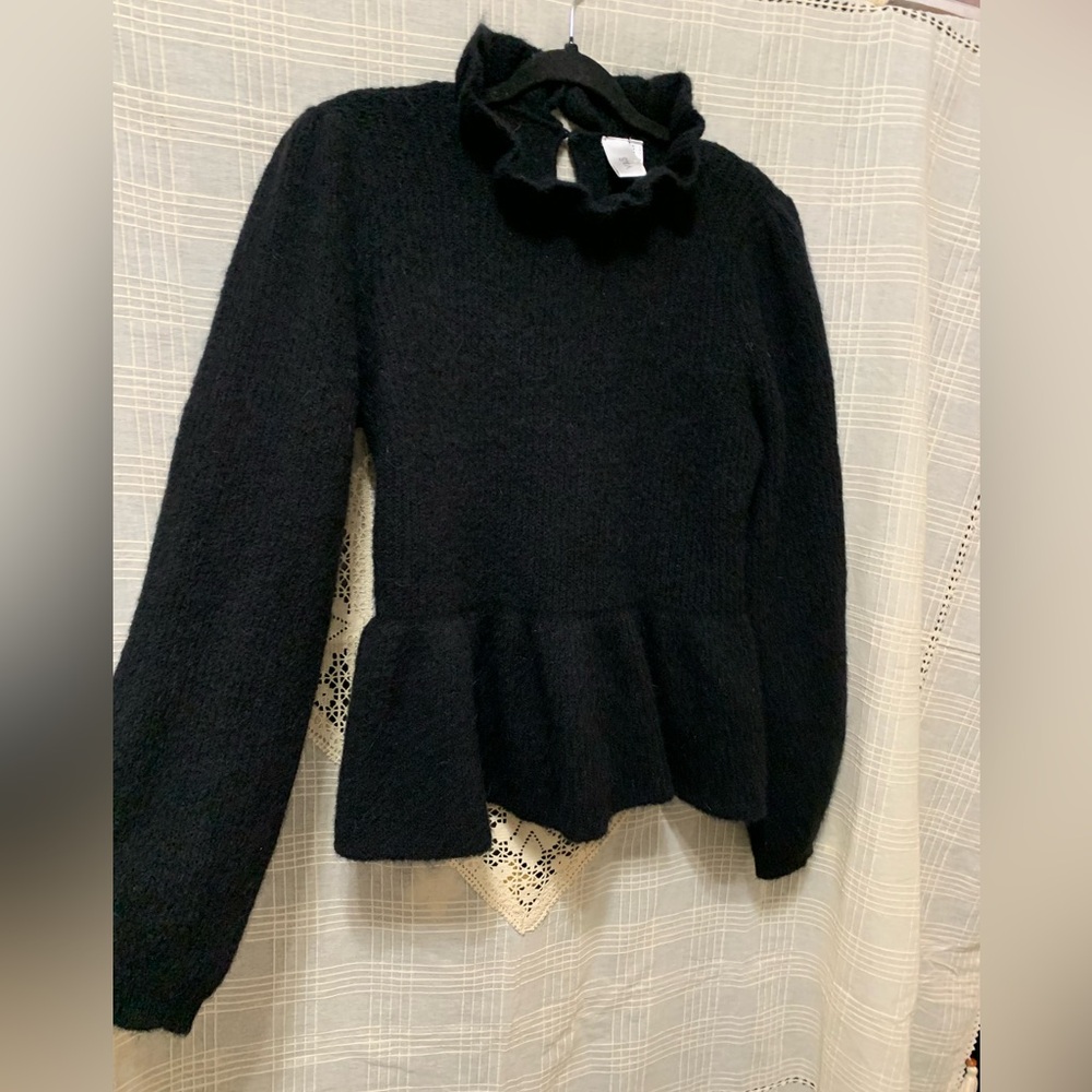 Y.A.S black wool Sweater peplum cozy classic quality feminine essentials